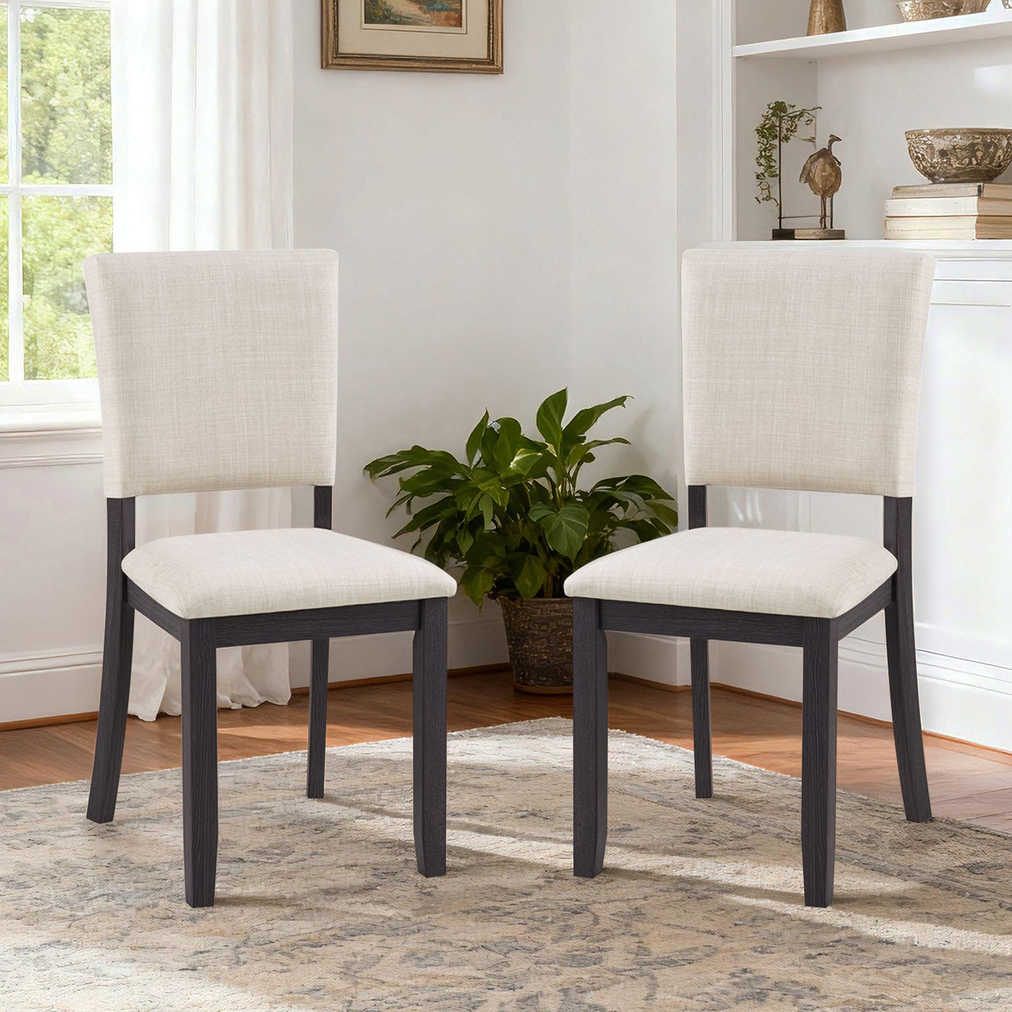 Modern Minimalist Dining Chairs Set of 4 - Antique Black & Beige