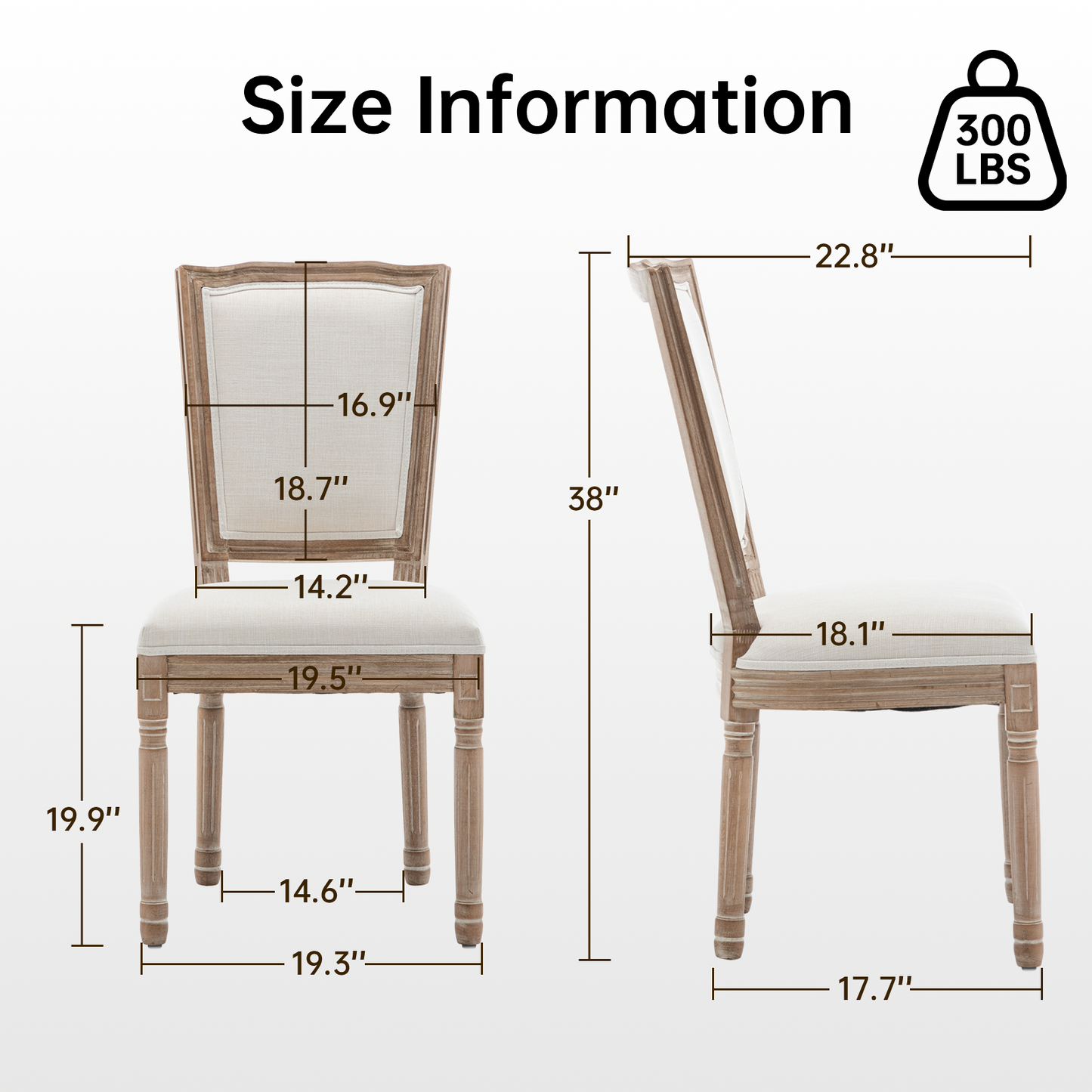 Farmhouse Dining Chairs - Solid Wood Frame with Cushioned Seat, Set of 2, Beige