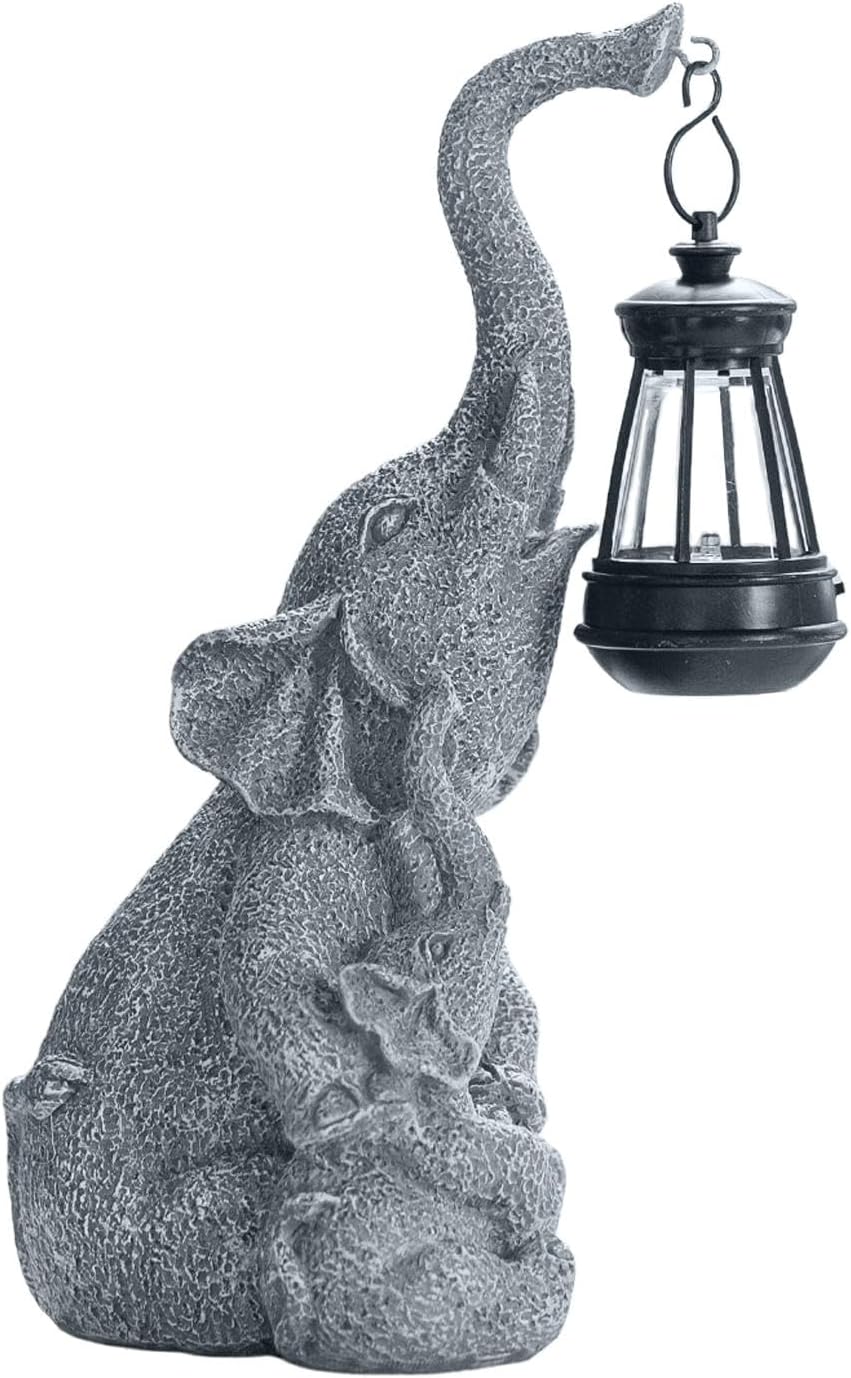 Elephant Solar Light - Outdoor Garden Decor & Porch Ornament - Gray