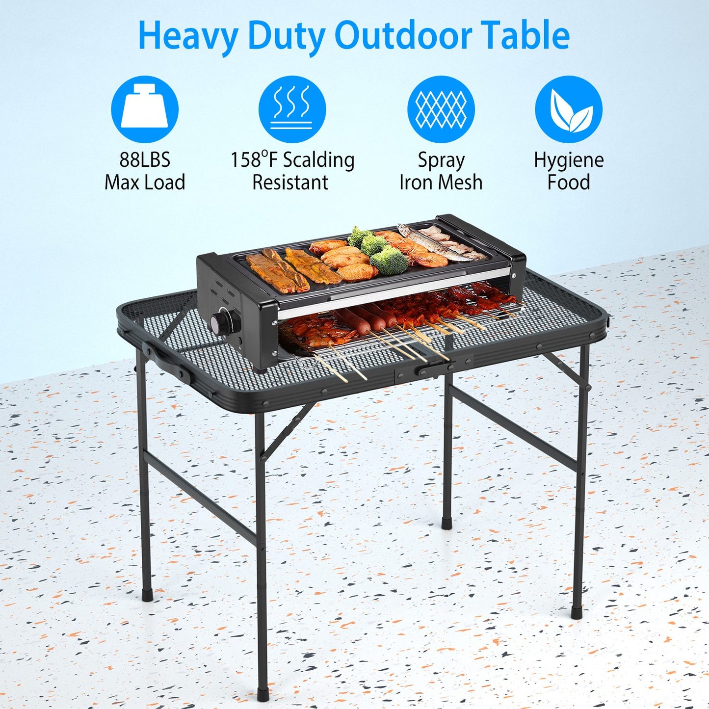 Foldable Camping Table - Adjustable Height, 88lbs Capacity