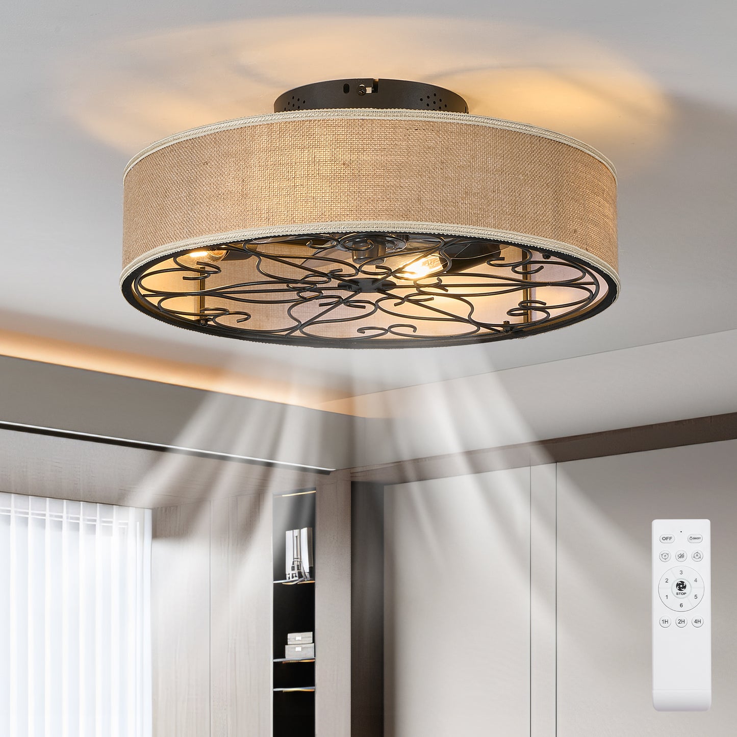 20-Inch Bladeless Ceiling Fan with Lights & Remote - Farmhouse Style
