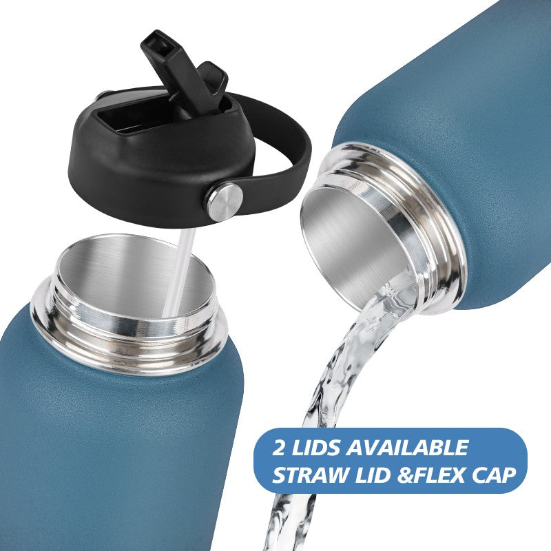 Stainless Steel Water Bottle with Leak-Proof Lids & Keeps Beverages Cold or Warm