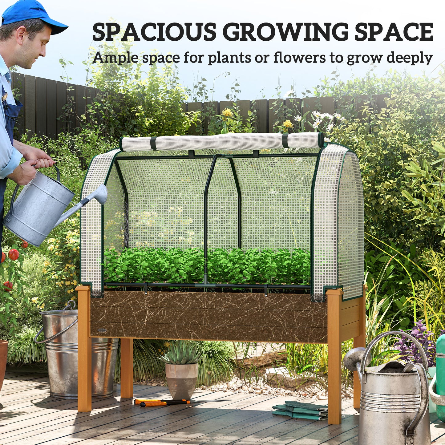 Raised Garden Bed with Greenhouse Cover - Outdoor Planter Box for Herbs and Vegetables, 48 x 22 x 46 inch