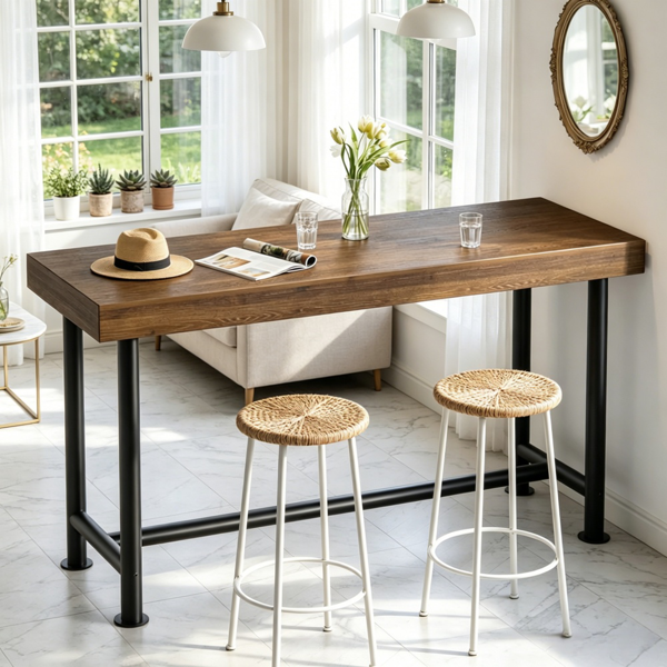 Solid Wood Bar Table - Chic Industrial Design, Space-Efficient