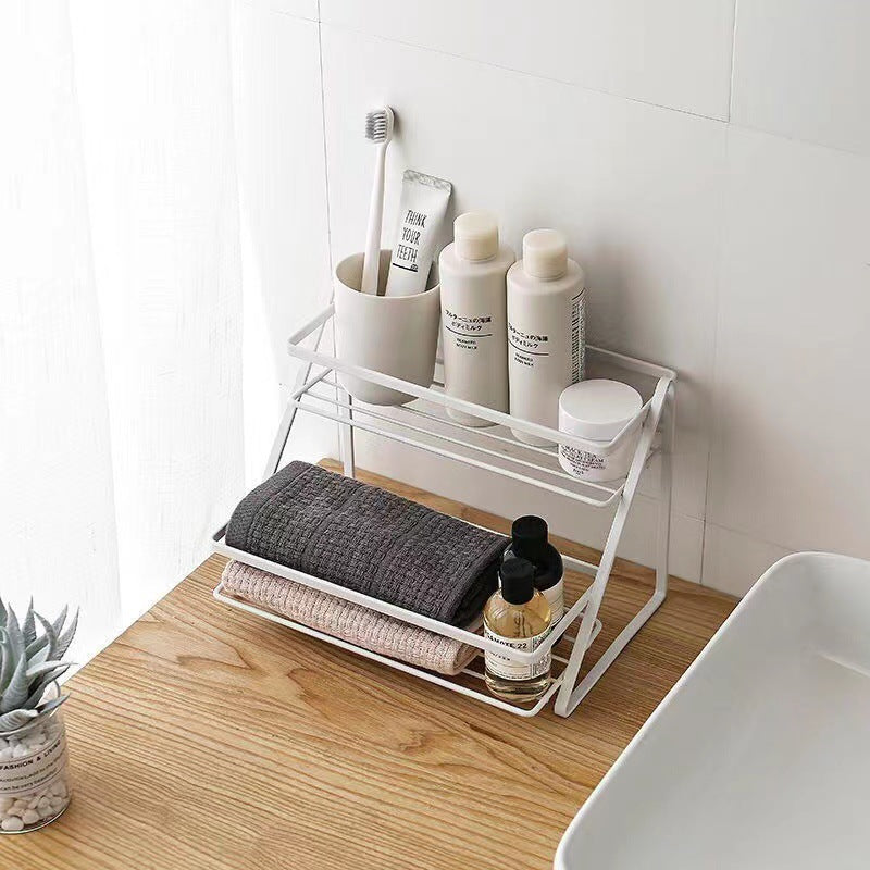 Foldable Multi-Functional Kitchen Storage Rack - Trapezoid Shelf White & Black