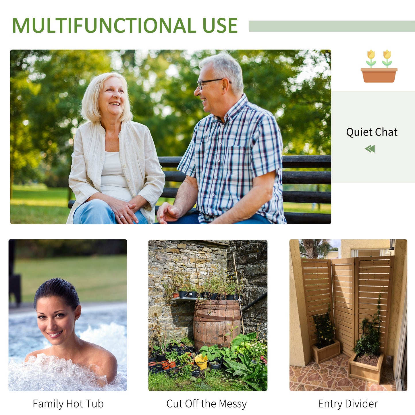 Wooden Garden Trellis with 4 Planter Boxes - Natural 62.5 x 19 x 66 Inches