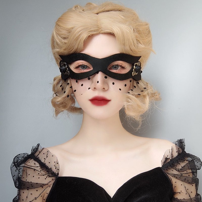Half Face Mask for Carnival Party Costume Cosplay - Black Felt with Ribbon