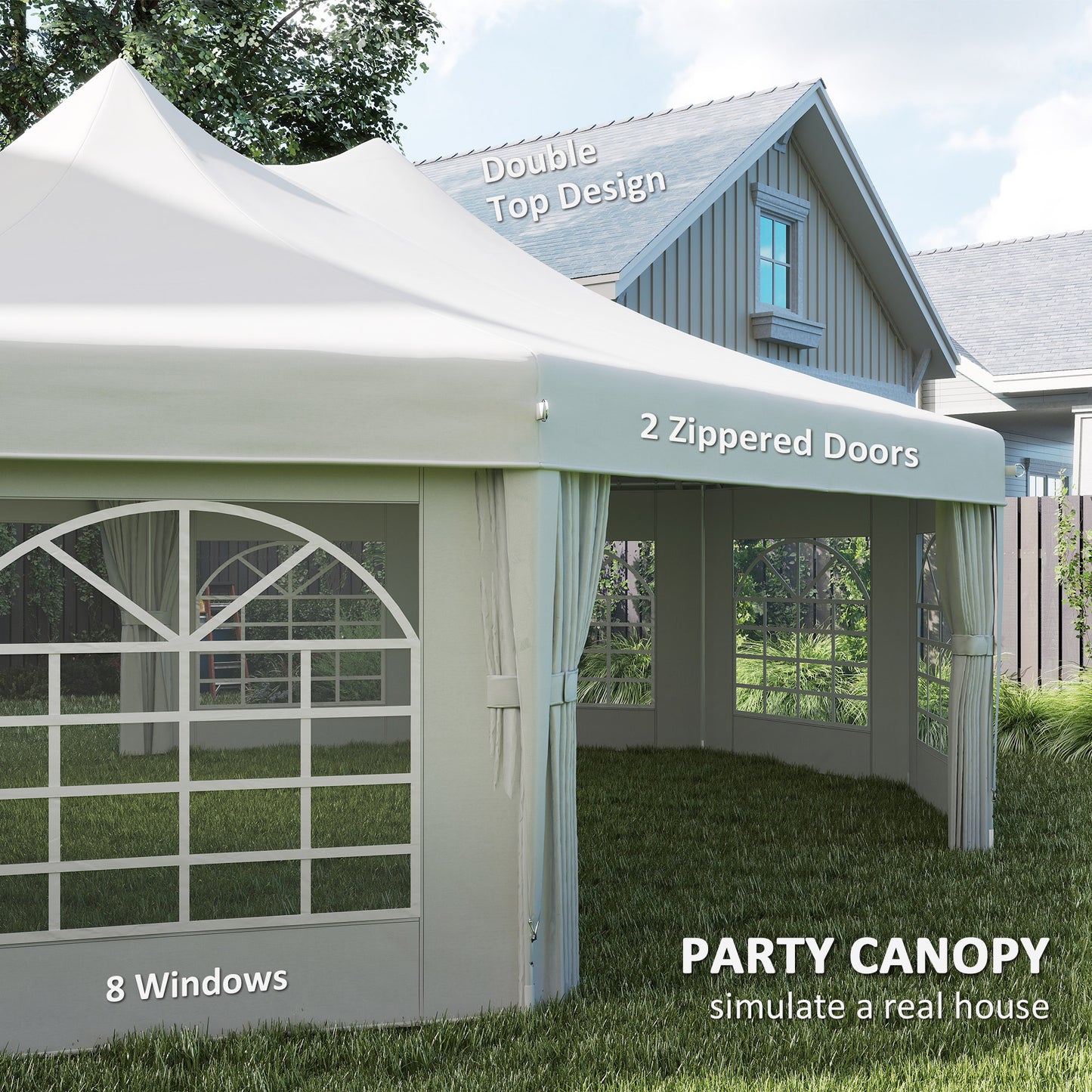 Extra-Large White Canopy Party Tent with 2 Doors - 29x21 ft