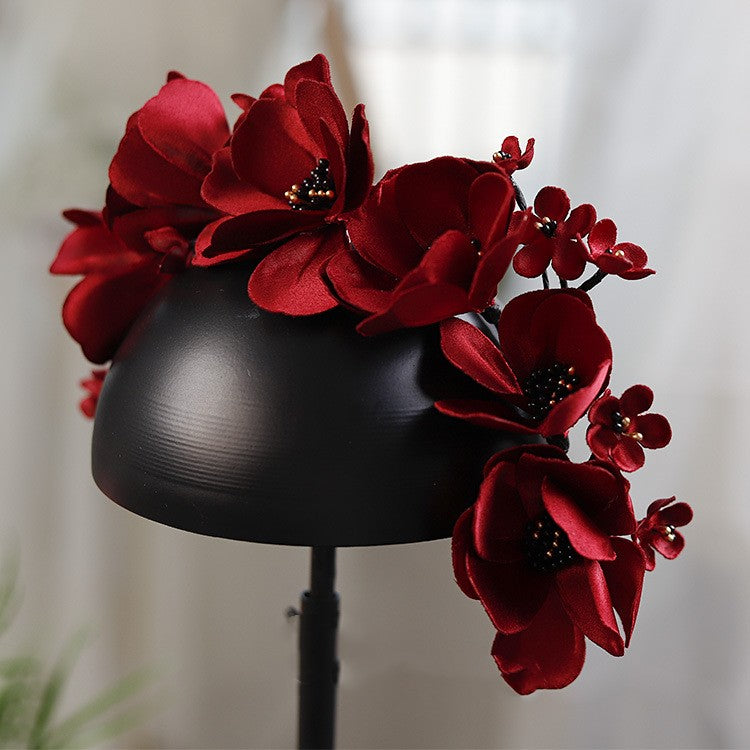 Vintage Burgundy Flower Bridal Headdress