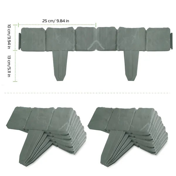 20 PCS Plastic Garden Lawn Edging - Cobblestone Effect, Grey