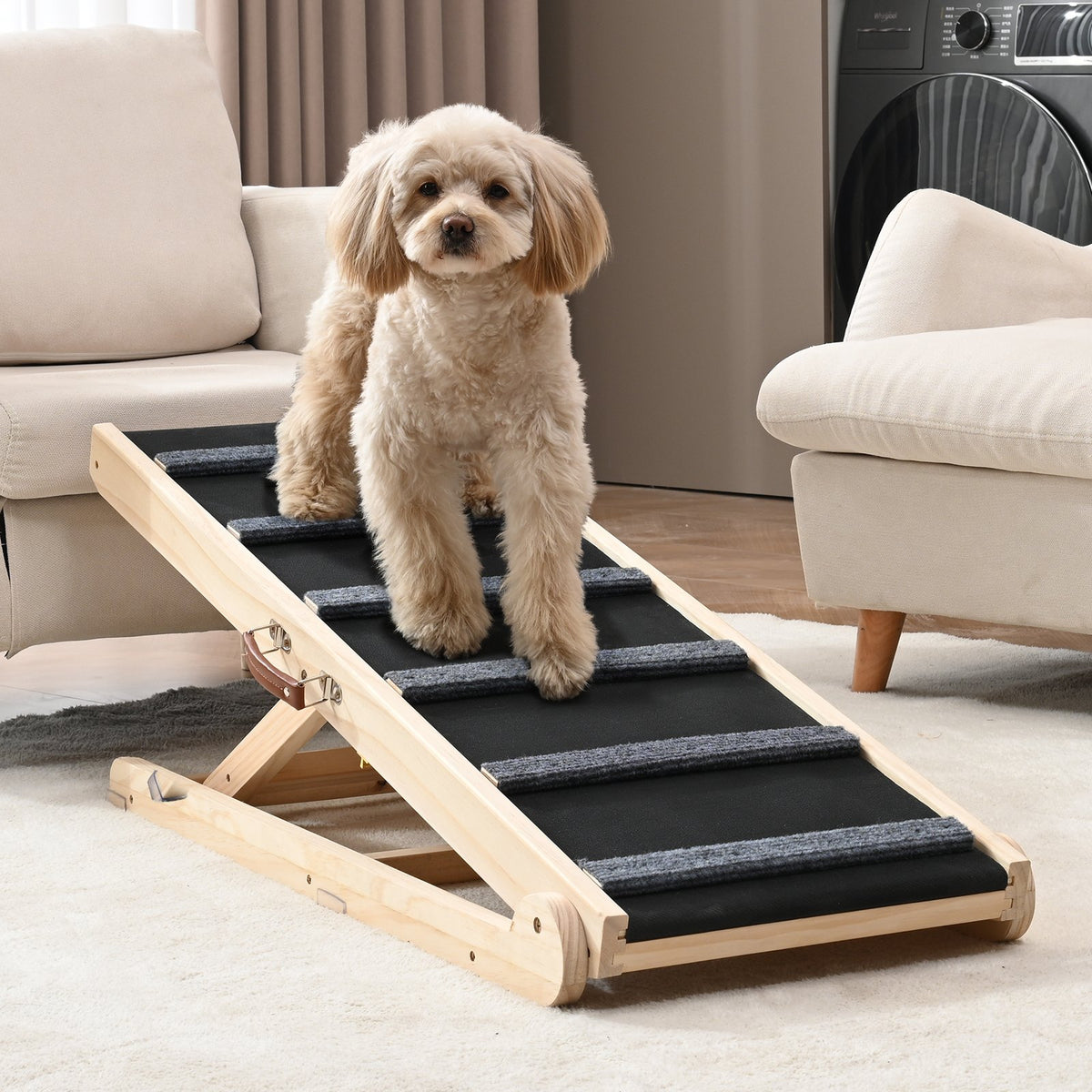 Adjustable Wooden Dog Ramp for Bed Couch Car - Non-Slip Pet Steps with 41.3' Long Ramp