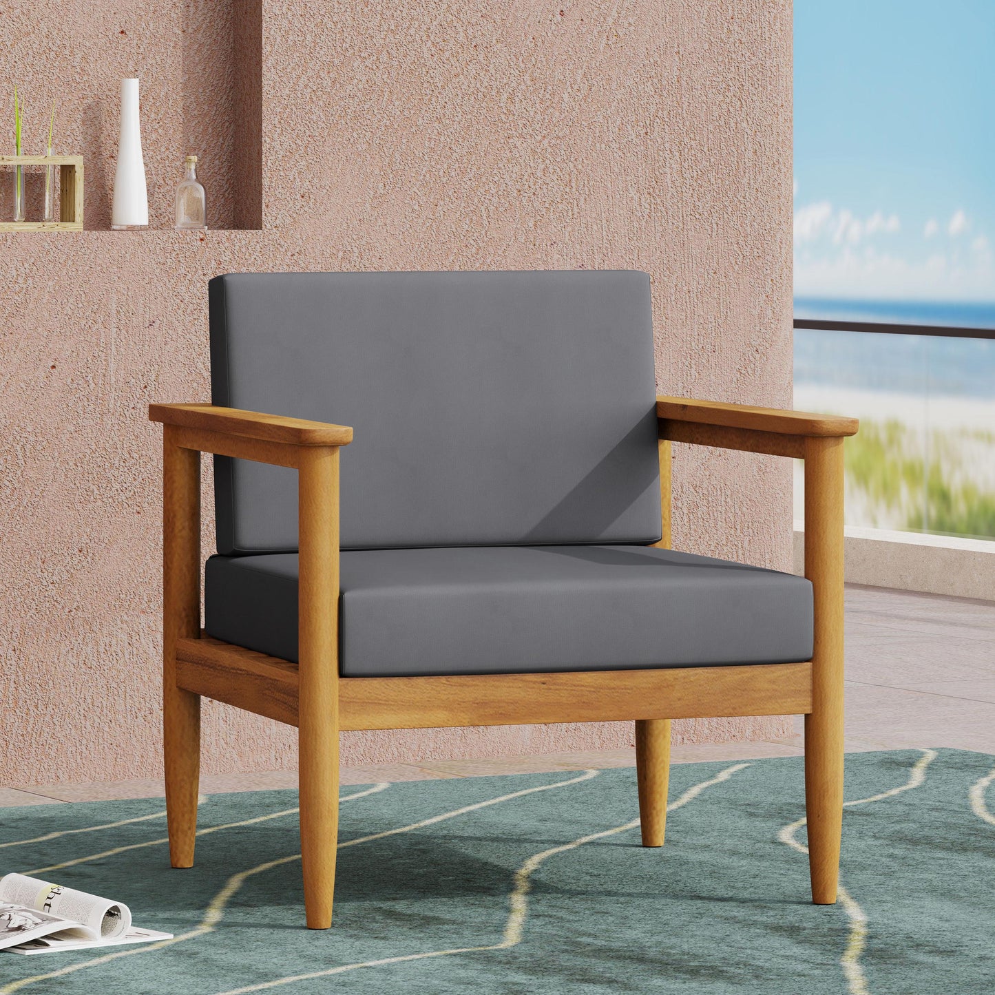 Gavin Club Chair - Dark Grey Acacia Wood with Water-Resistant Cushions