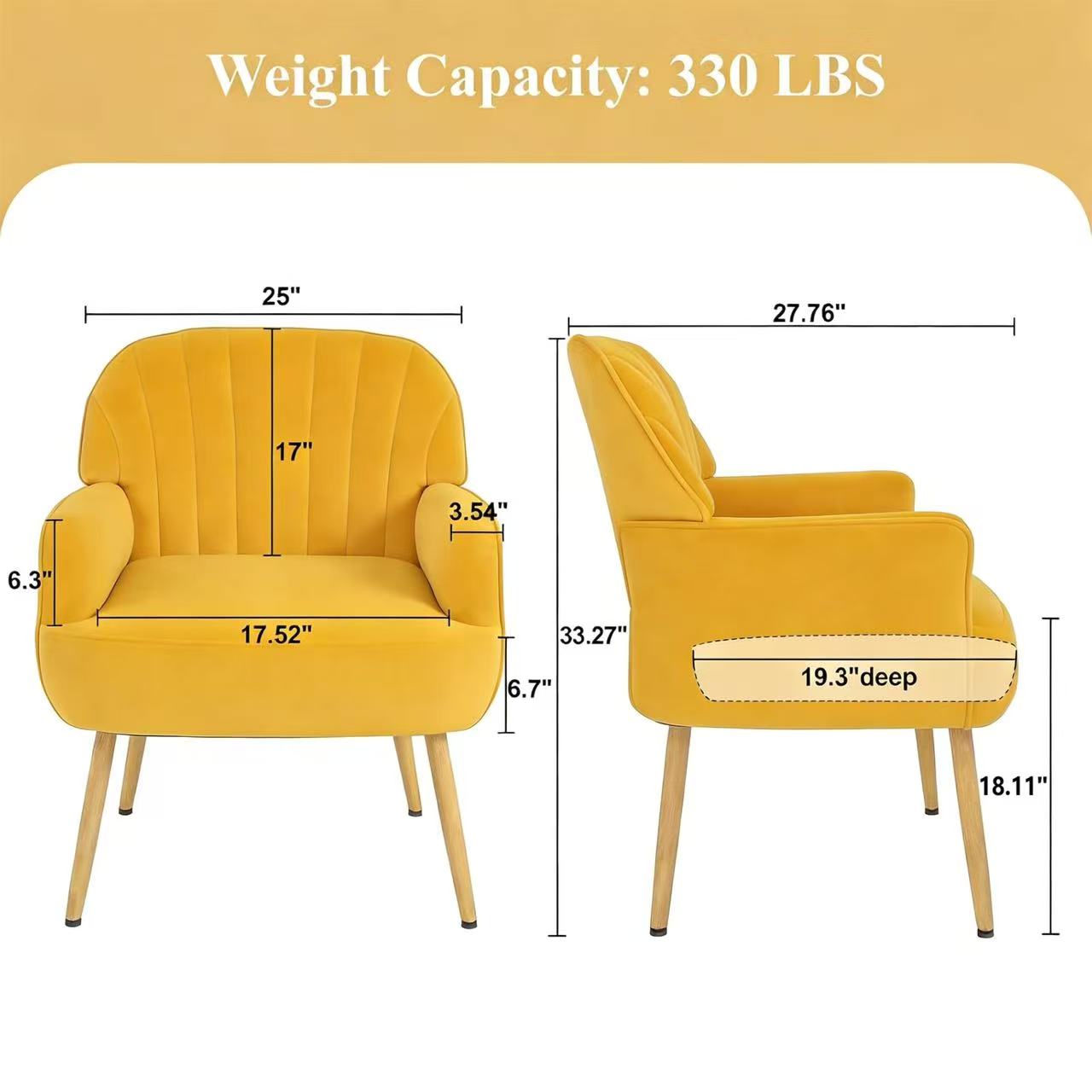Yellow Velvet Accent Chair - Modern Upholstered Barrel Armchair
