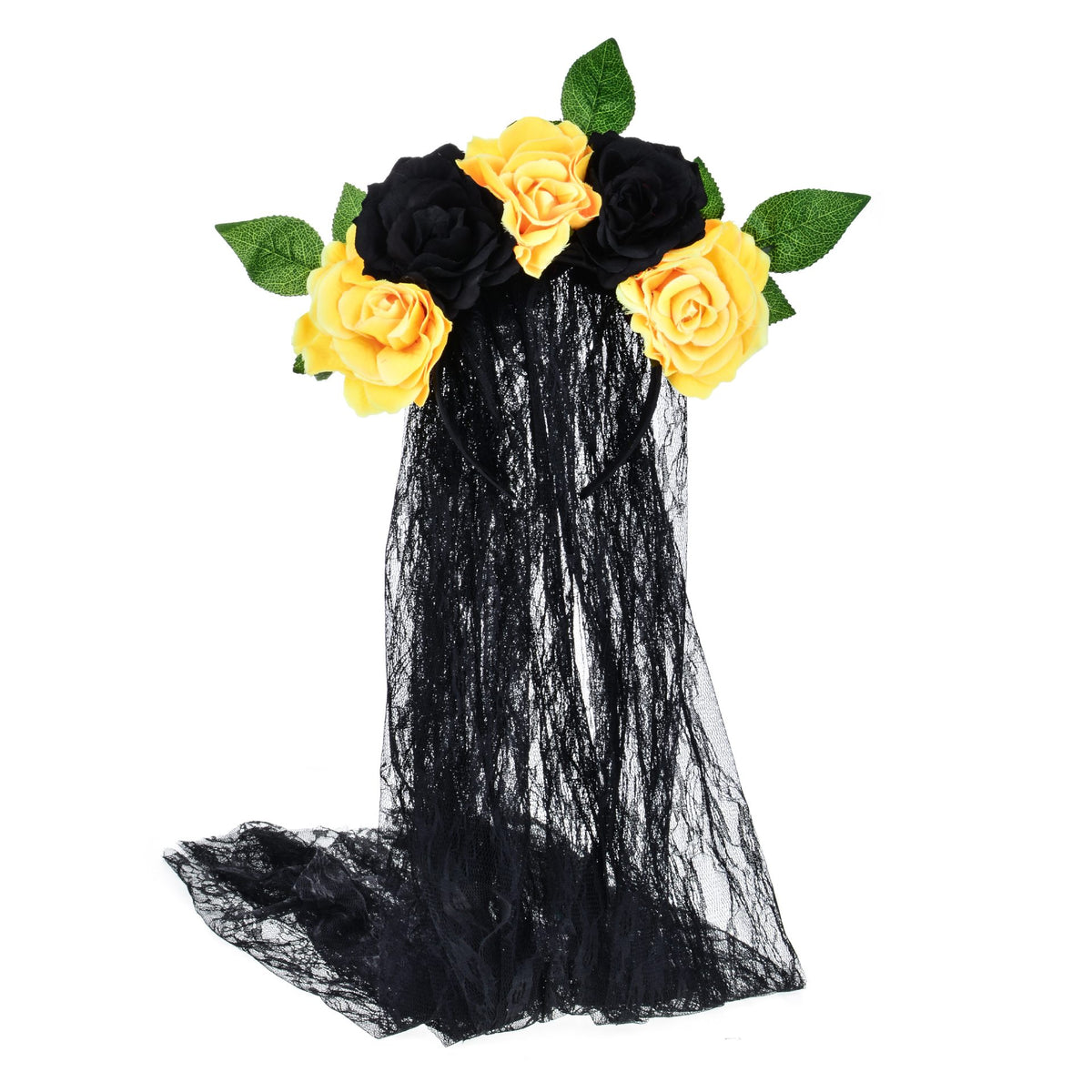 Artificial Rose Flower Headband with Lace Veil
