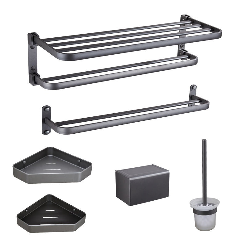 Modern Aluminum Bathroom Shelf Set - Gun Gray & Black Finish, 5-Piece Storage Solution