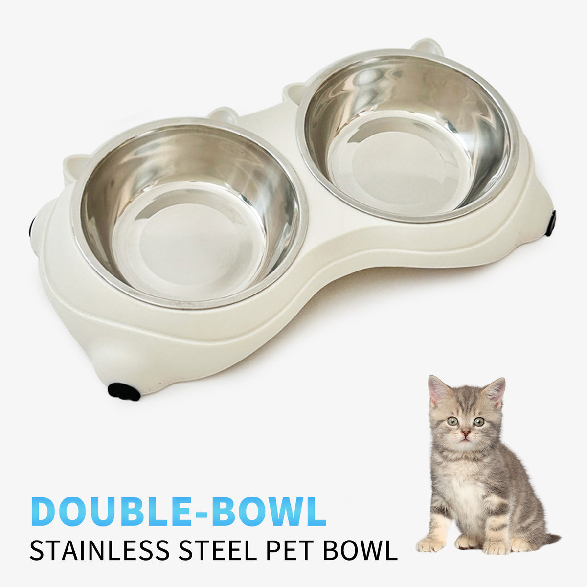 Double Stainless Steel Pet Bowl Set - Non-Slip, Easy to Clean for Cats & Dogs