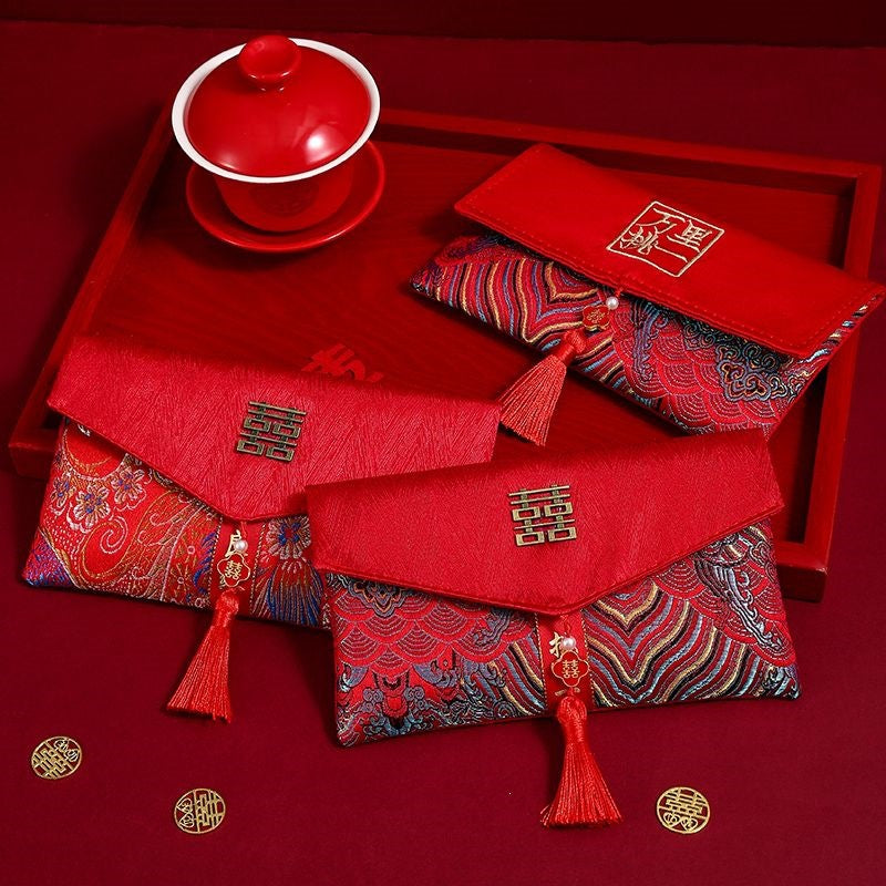 High-End Brocade Engagement Gift Packet Tea Serving Red Envelope Set