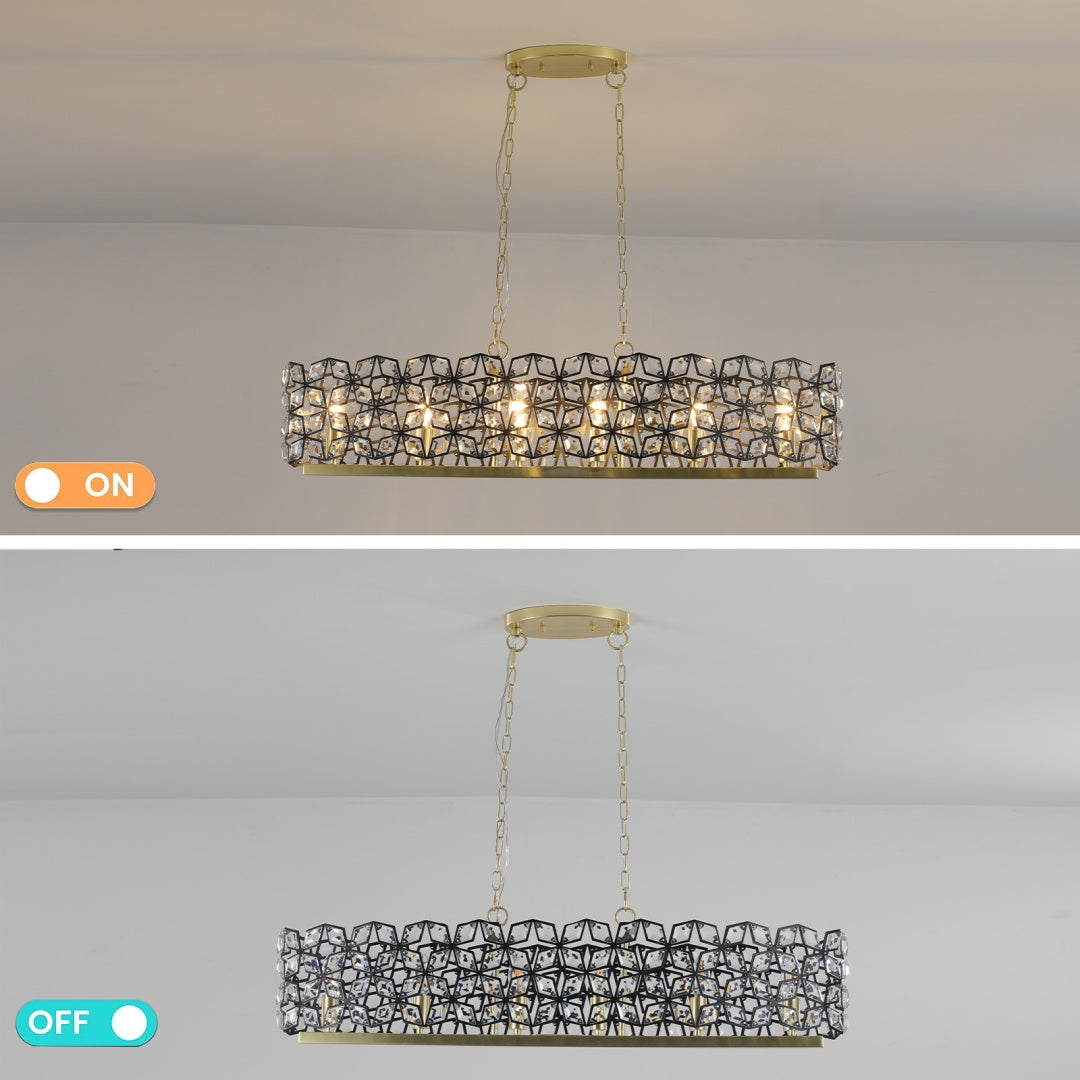Contemporary Crystal Pendant Chandelier - Black & Gold Modern Light Fixture for Dining Room