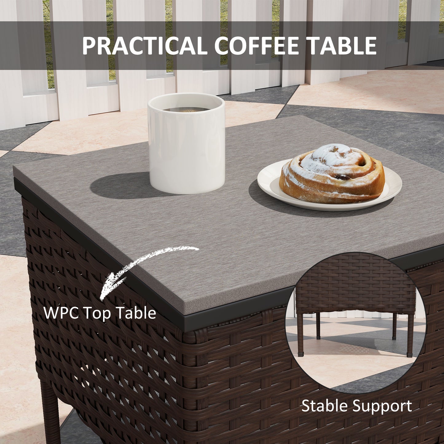3-Piece Wicker Patio Furniture Set - Brown Rocking Chairs with Table