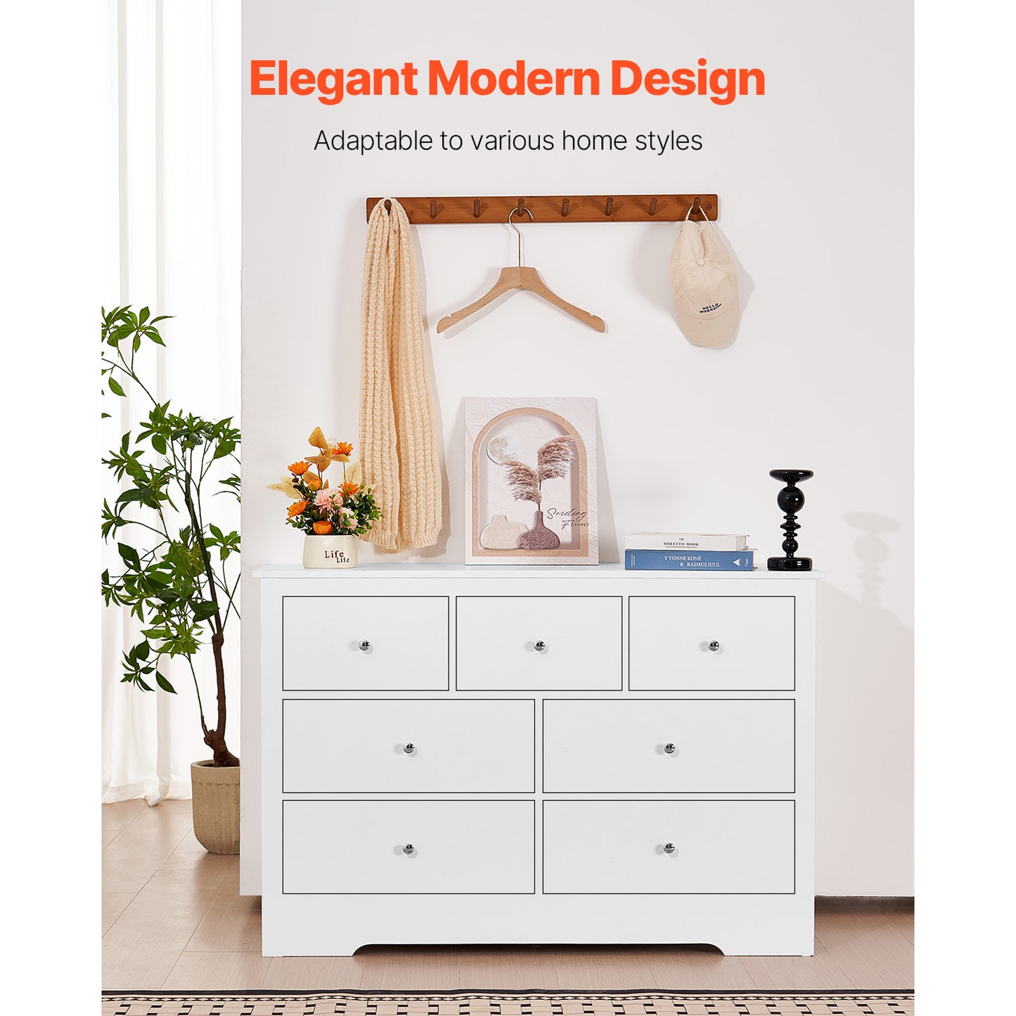 7-Drawer Wooden Dresser with Sliding Doors & Anti-Tip Device - Modern Bedroom Storage