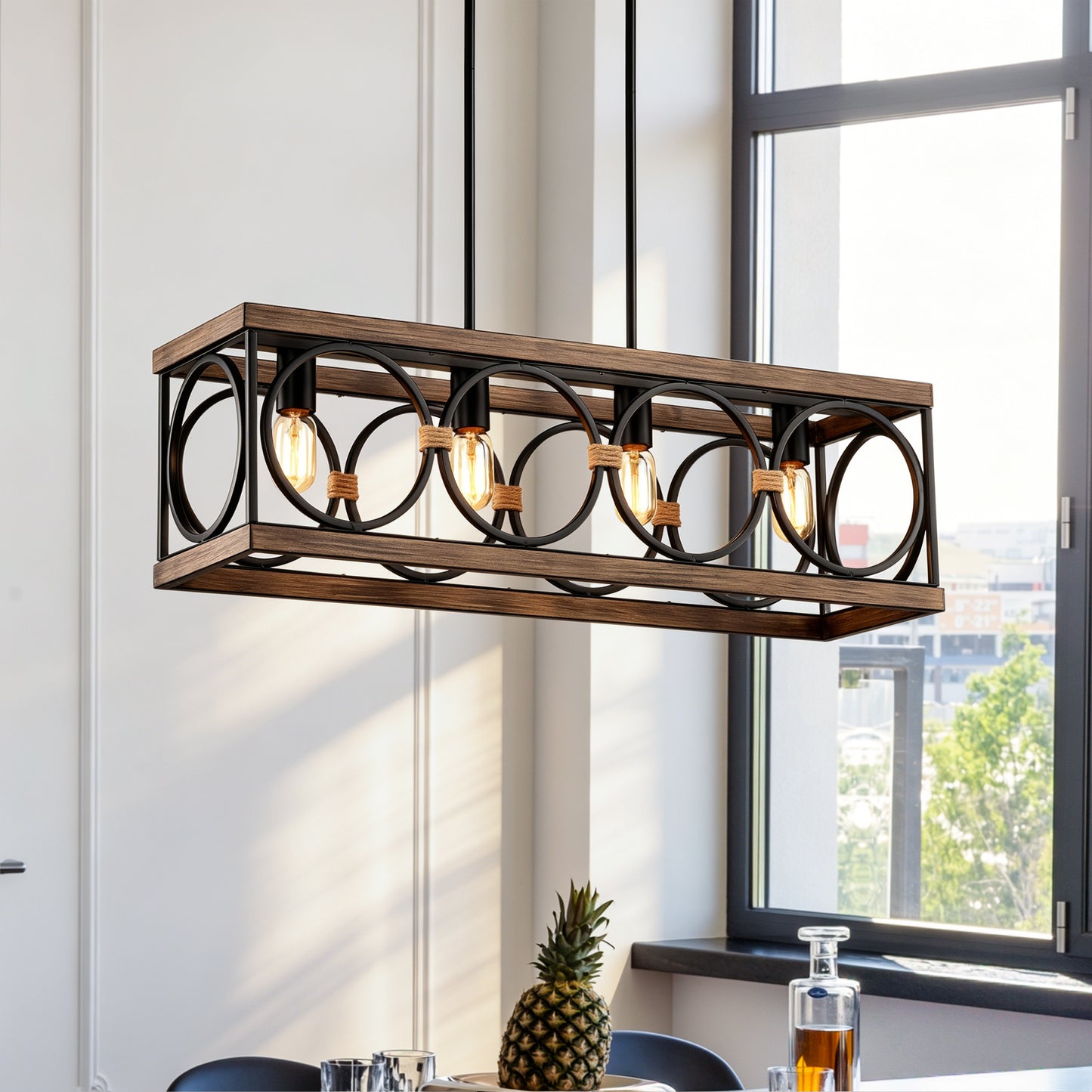 4-Light Rustic Farmhouse Pendant Light - Matte Black