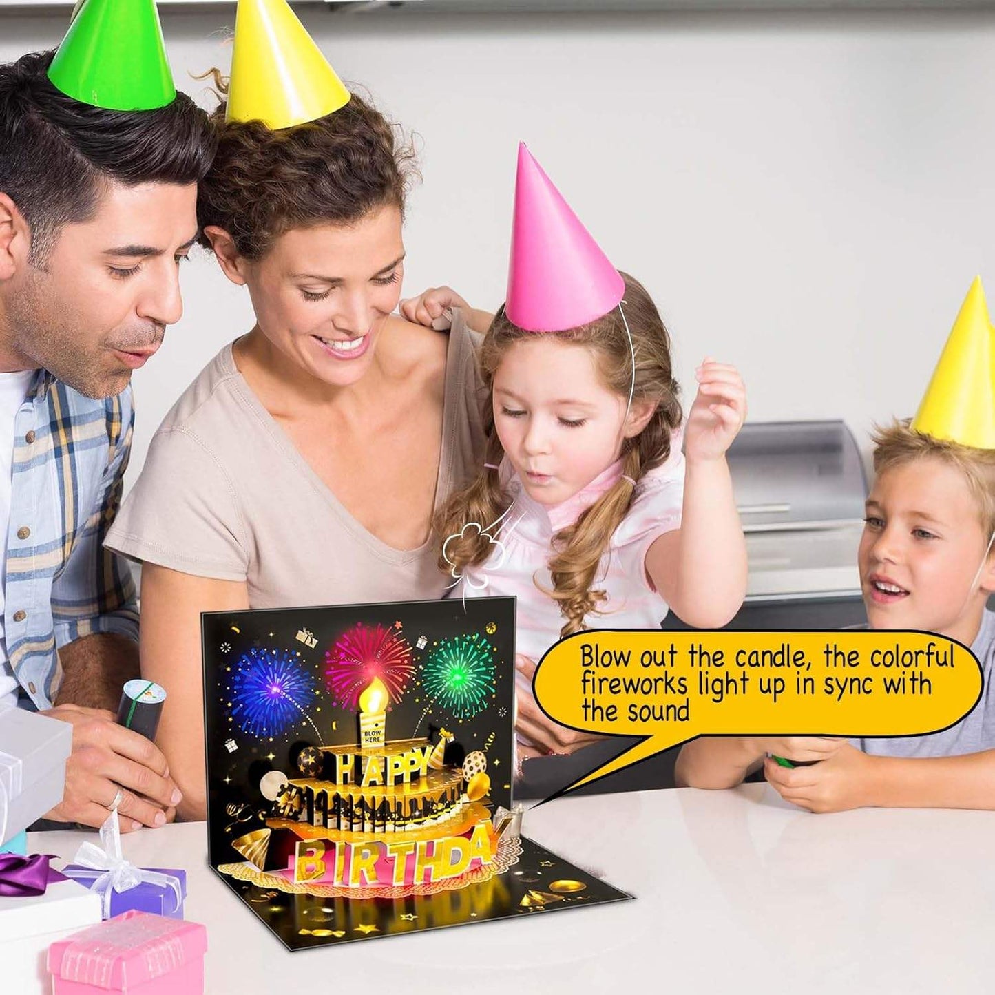 3D Happy Birthday Card with Envelope - Black, 15x20cm