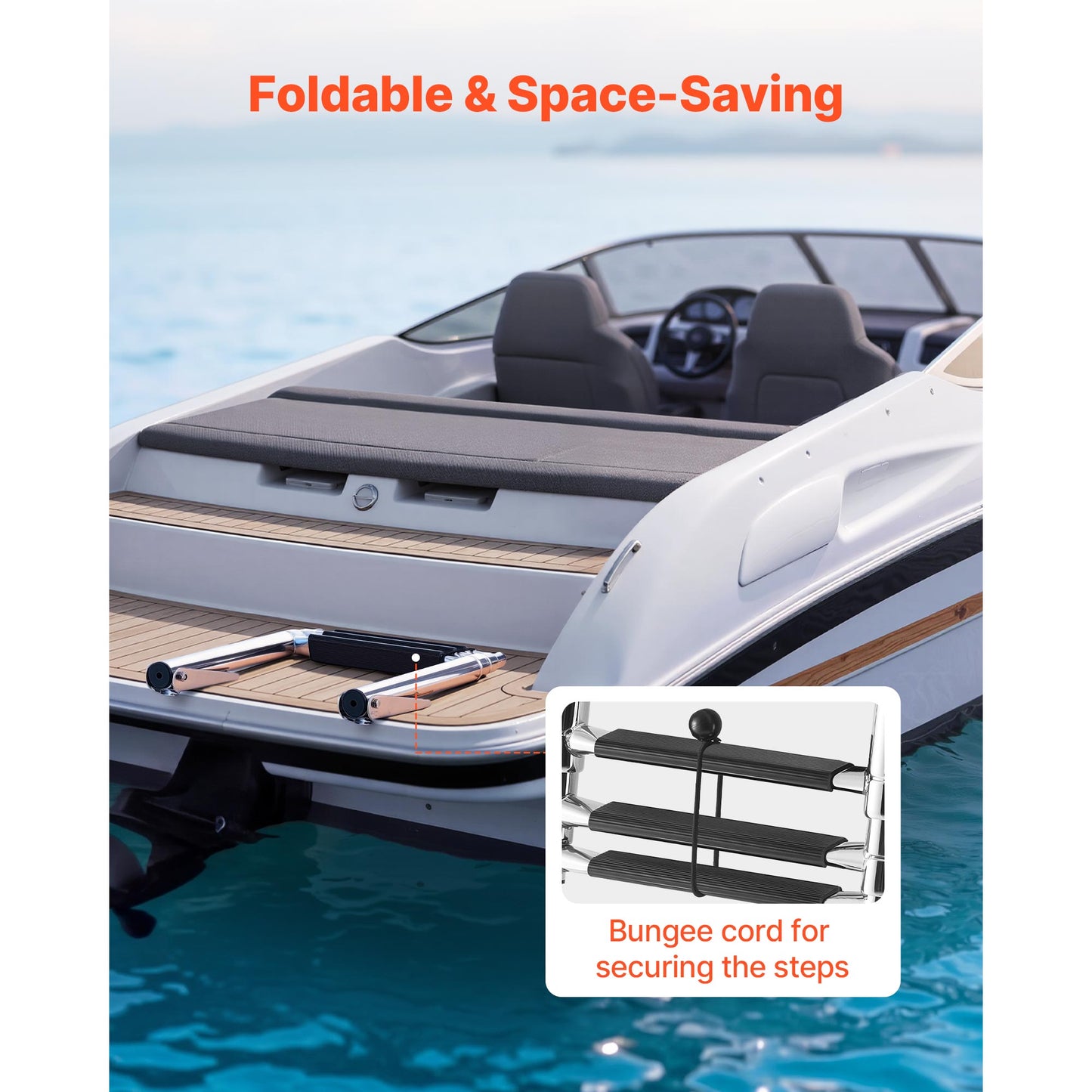 Stainless Steel Boat Ladder, 3 Steps, Folding Swim Deck Ladder for Watercraft