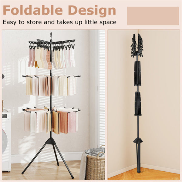 Foldable 3-Tier Laundry Drying Rack with 24 Clips & 32 Rods - Space Saving Clothes Dryer