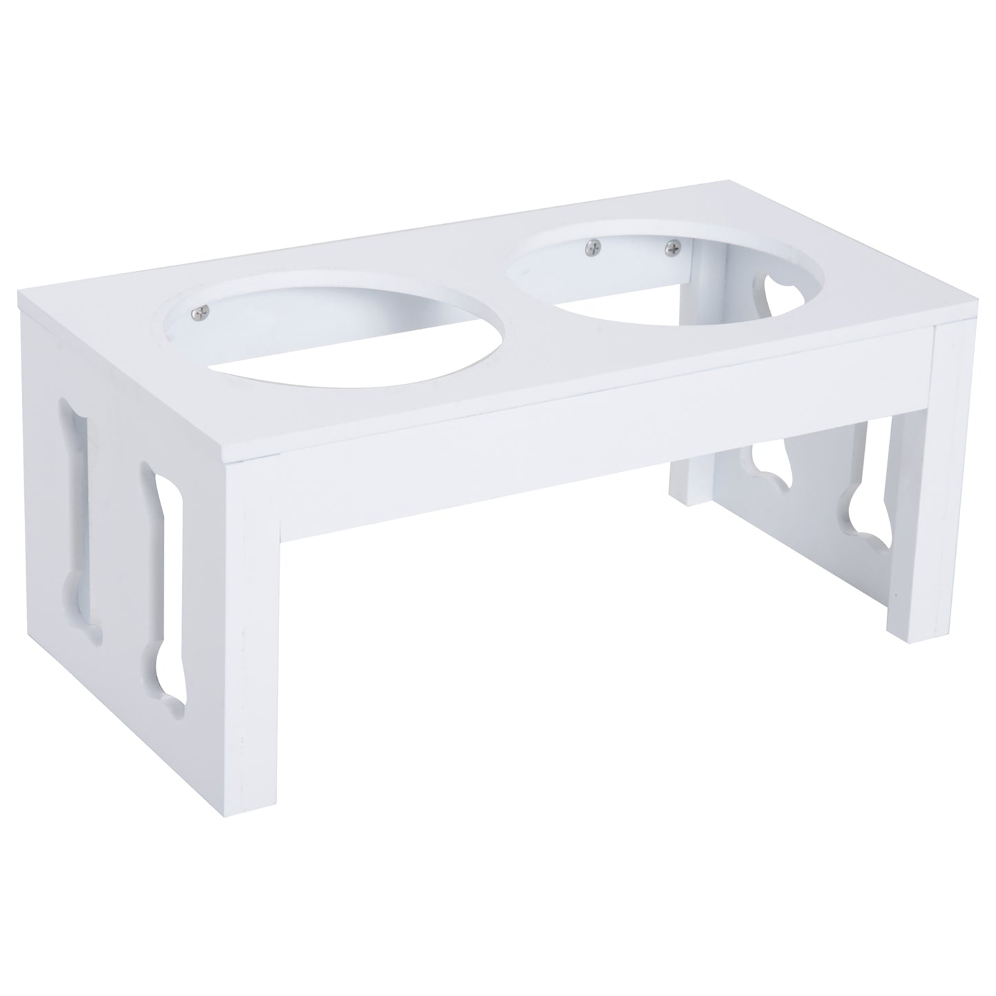 23-Inch Elevated Wooden Dog Bowl Stand with Stainless Steel Bowls - White