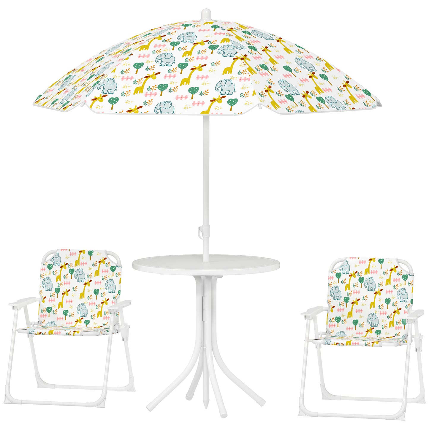 Kids Picnic Table and Chair Set with Removable Umbrella - White