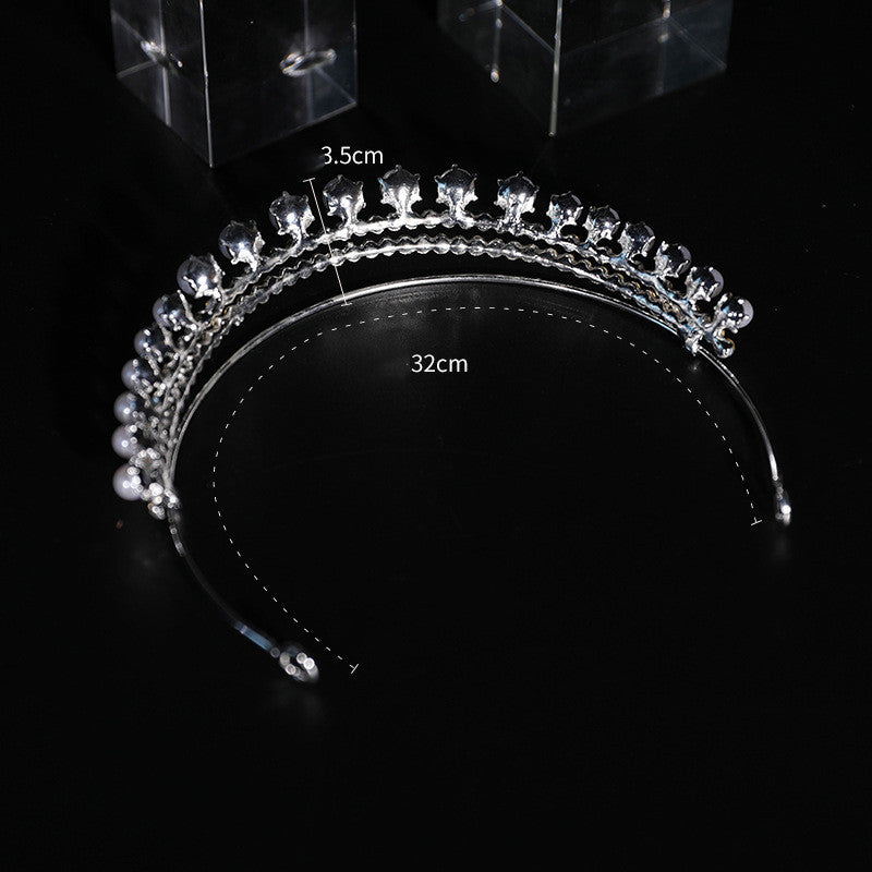 Wedding Pearl Rhinestone Crown Headband for Brides - Bridal Hair Accessory