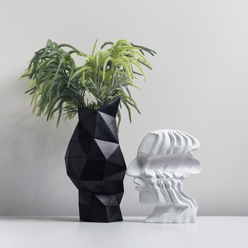 Decorative Resin Face Vase - Modern Geometric Flower Arrangement Ornament