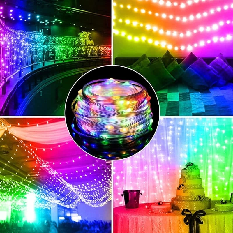Outdoor RGB LED Rope Lights with Remote Control - 200 LEDs, Plug-In, Durable String Lighting