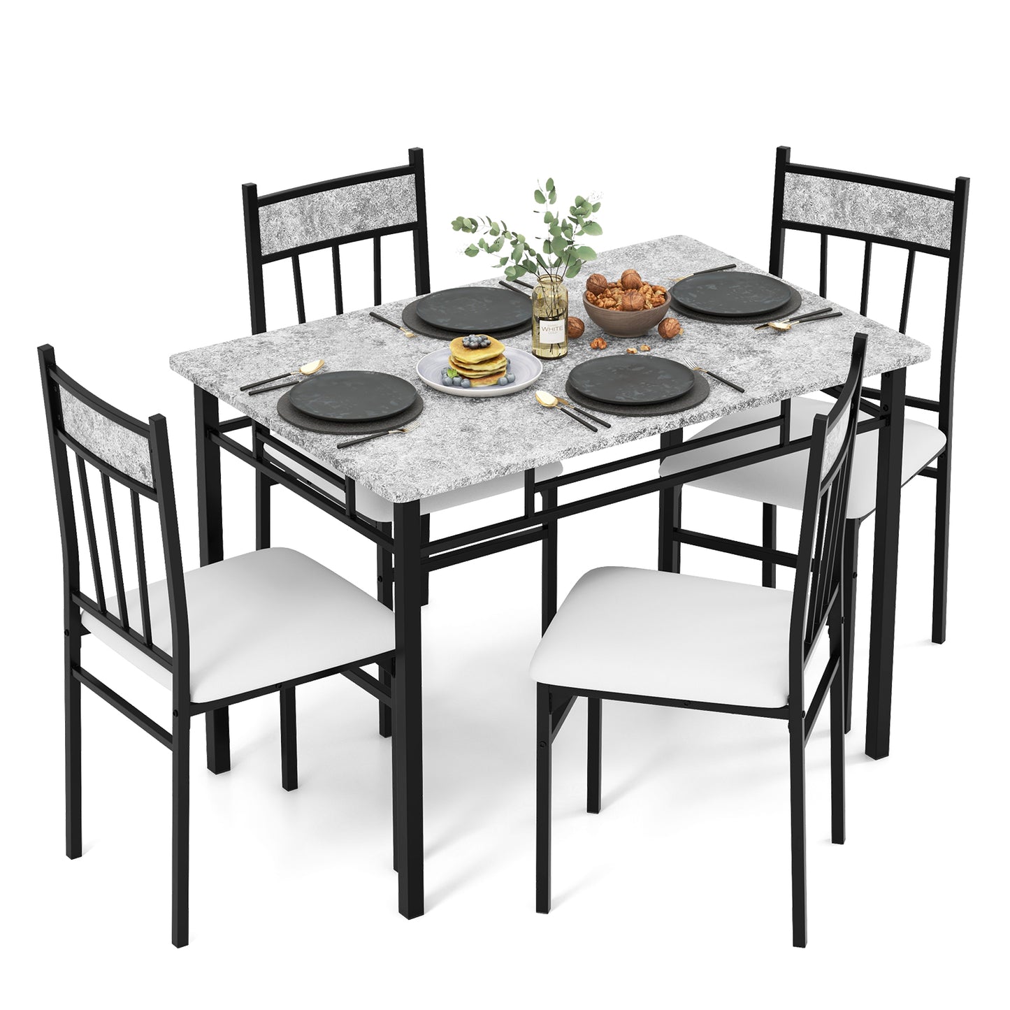 5-Piece Faux Marble Dining Set with Solid Steel Frame