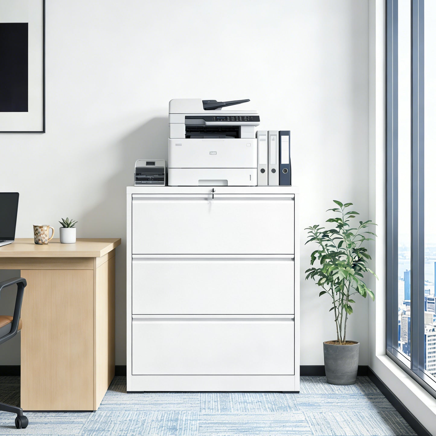 3 Drawer Lateral File Cabinet, 35.4 Inch Wide Metal Filing Locking