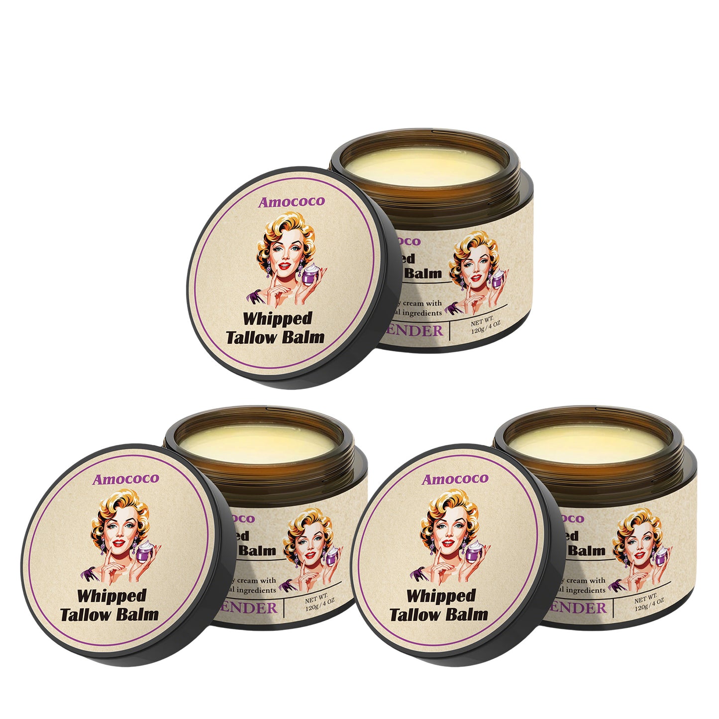 Whipped Tallow Balm with Lavender - Deep Hydration Skin Moisturizer 120g