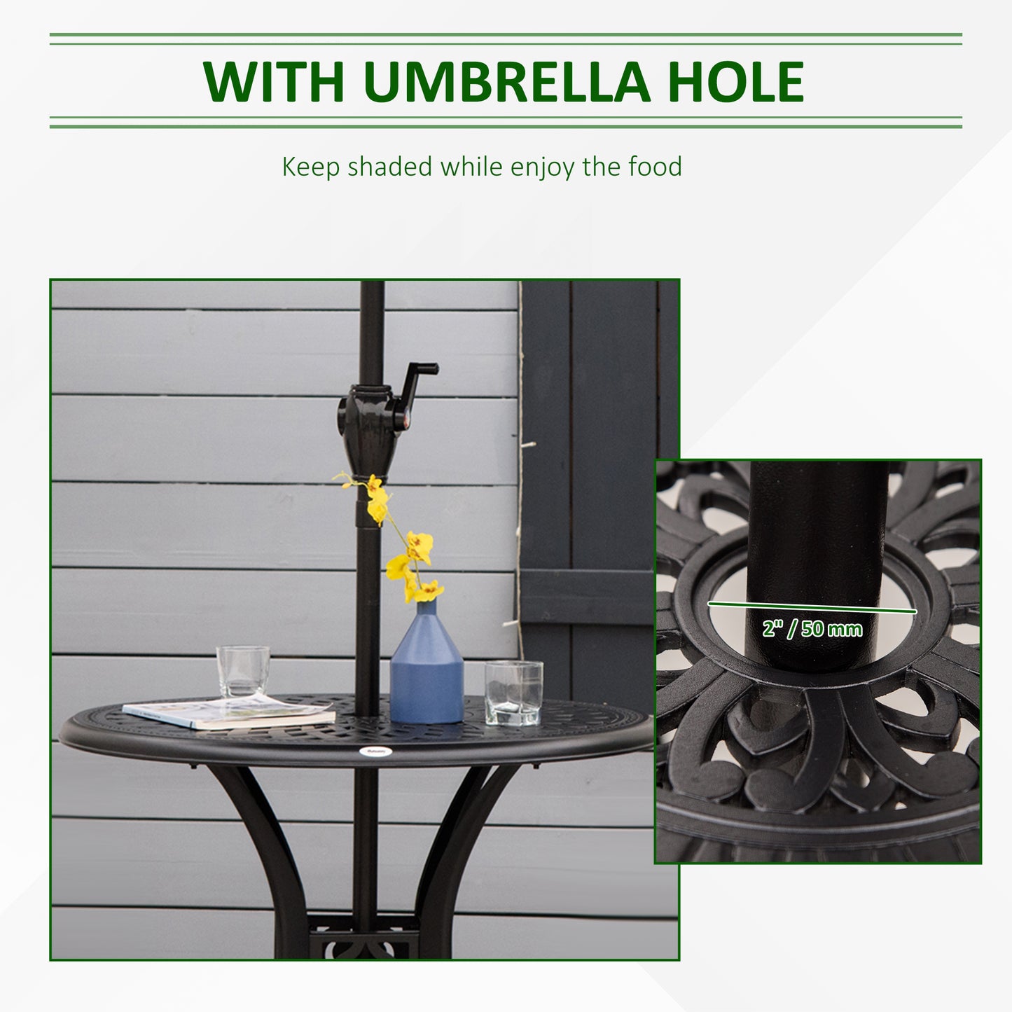 30" Round Outdoor Dining Table with Umbrella Hole - Black