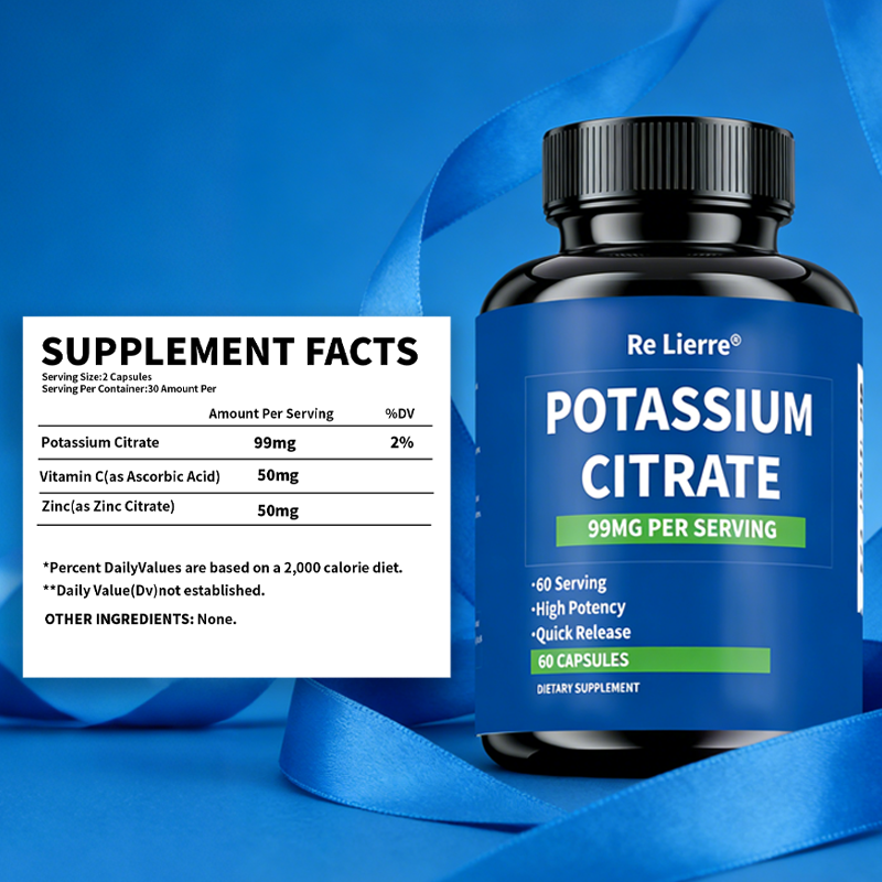 Potassium Citrate Supplement - 99mg Electrolyte & Mineral Support - 60 Capsules