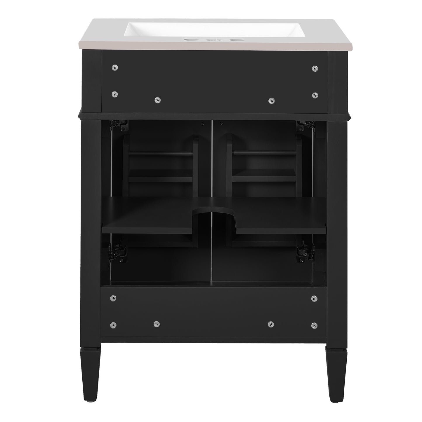 24" Black Bathroom Vanity with Soft-Close Doors & Storage