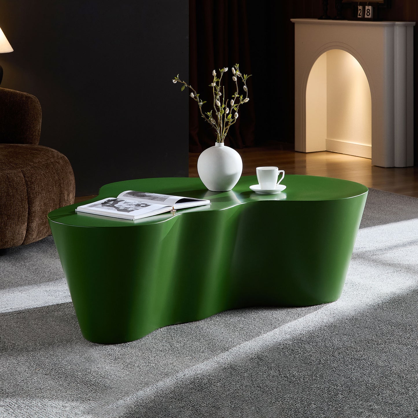 50 Inch Green Unique Shape Coffee Table - Fiberglass Living Room Table