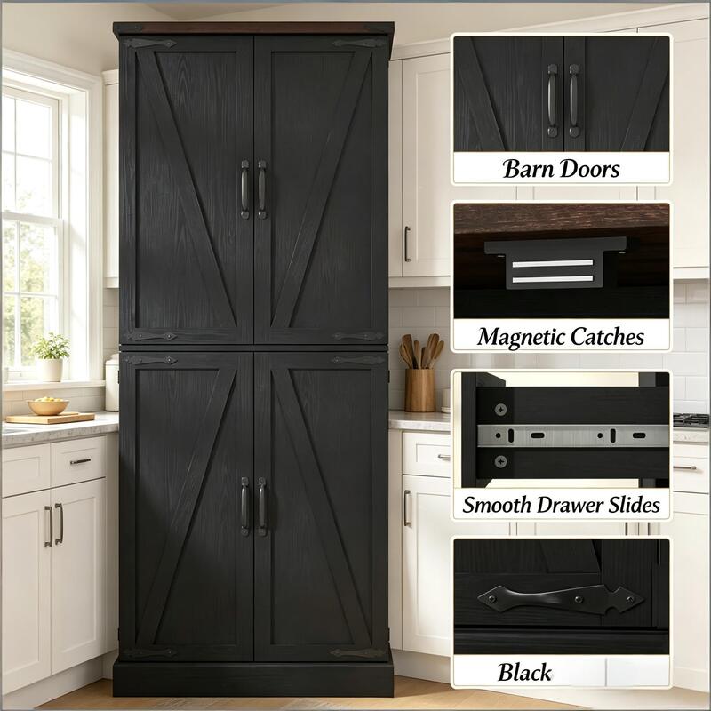 Tall Vertical Pantry Cabinet, Chic Kitchen Storage Organizer For Home