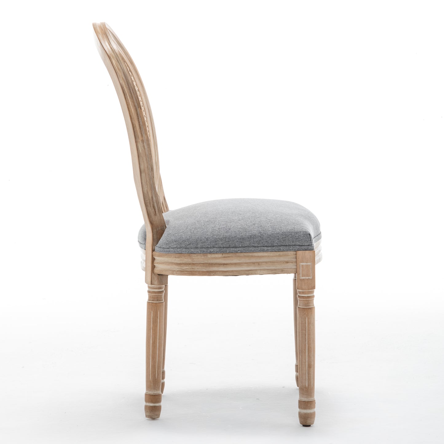 Farmhouse Dining Chairs Set of 2 - Grey Linen & Rattan Backrest