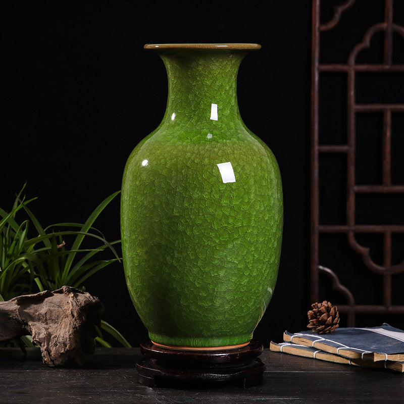 Flower Arrangement in Ceramic Vase – Handmade Green Porcelain Home Decor