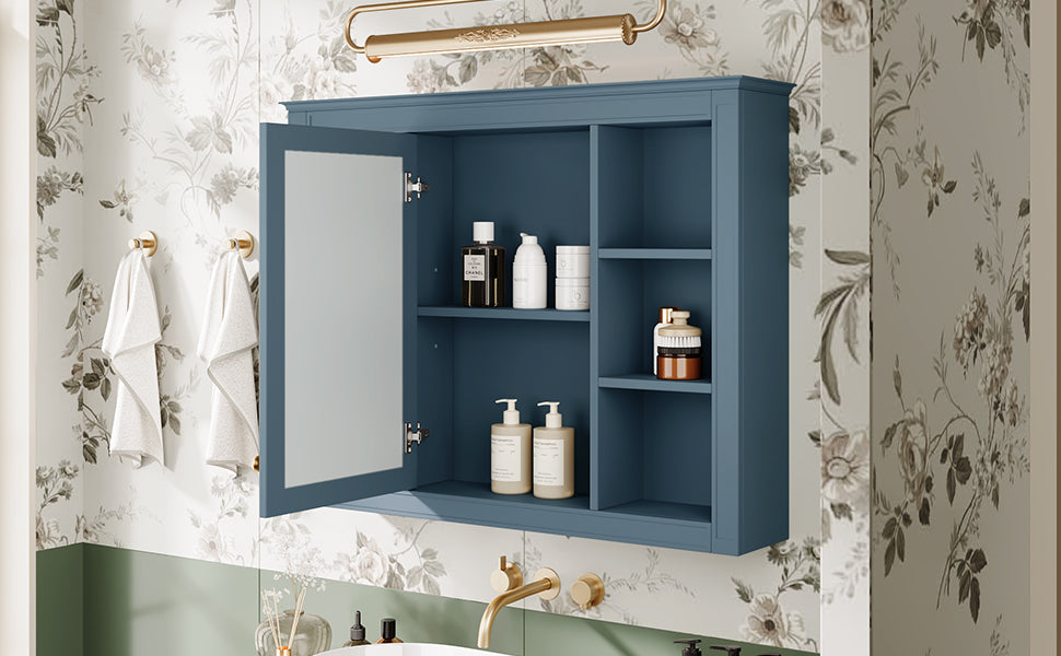 35'' x 28'' Wall Mounted Bathroom Storage Cabinet with Mirror - Indigo Blue