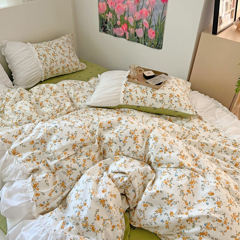 Pastoral Floral Bedding Set with Sheets and Pillowcases - Cotton Comfort