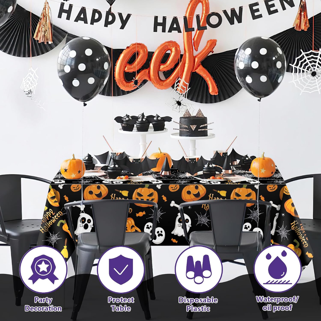 Disposable Halloween Plastic Tablecloth Set - 2 Pack