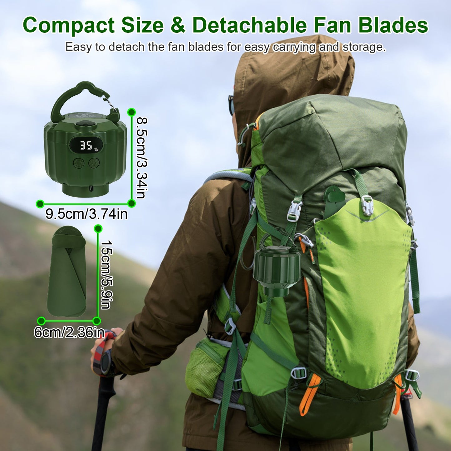 3-in-1 Camping Fan with LED Lantern and Power Bank - Rechargeable, Quiet, Detachable Blades