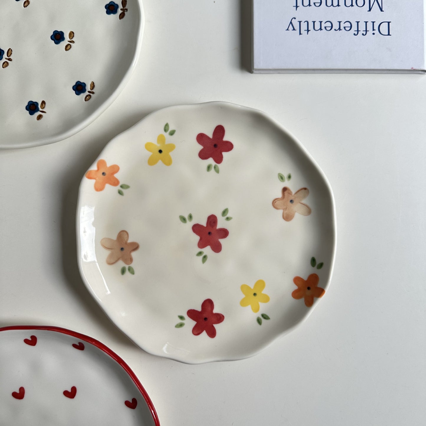 Small Irregular Floral Ceramic Plate - Hand-Painted Kitchen Decor