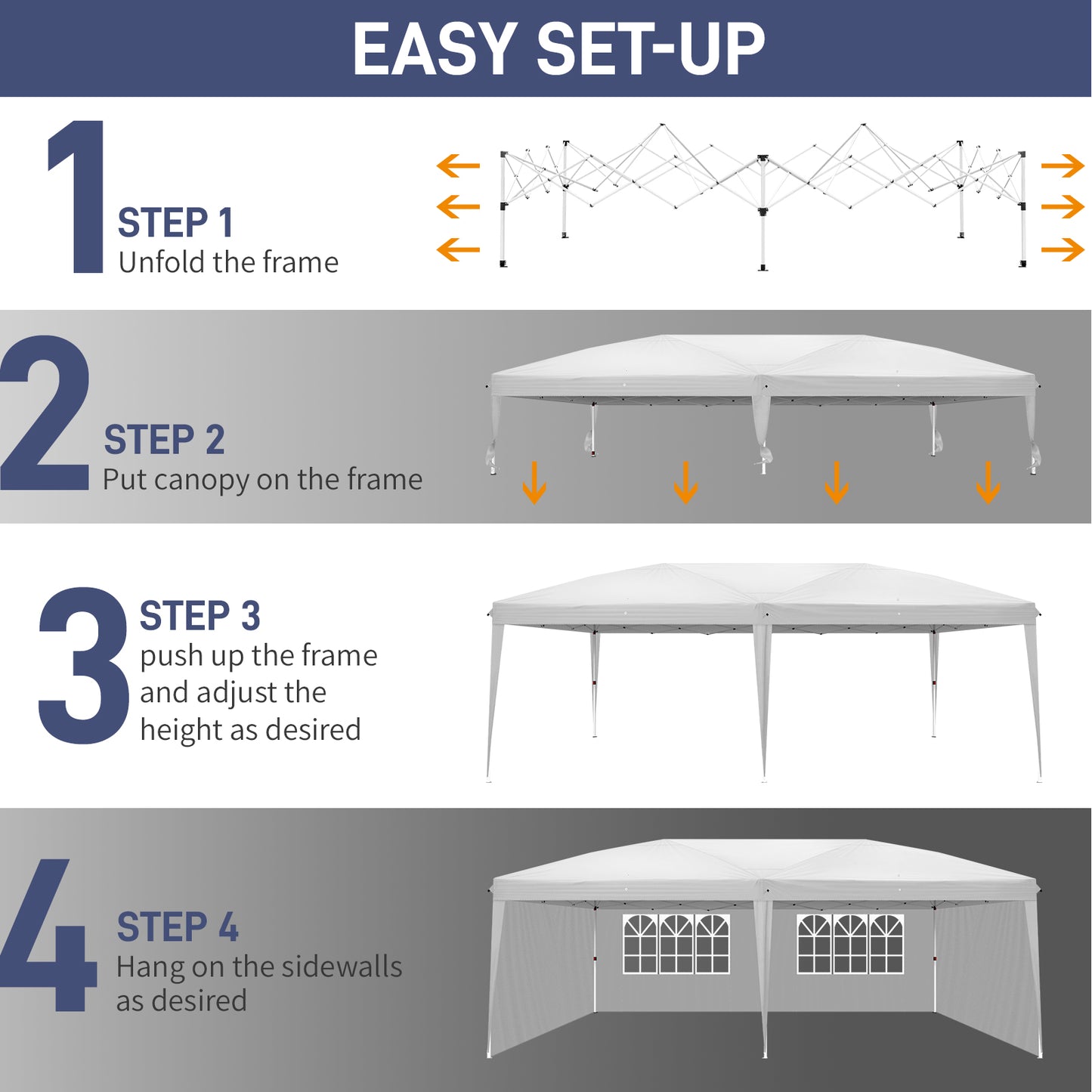 20x10ft White Waterproof Folding Tent with 2 Windows