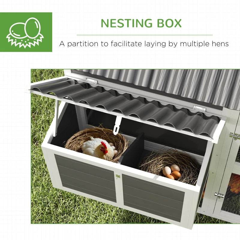 Wooden Chicken Coop with Run, Nesting Boxes, Roosting Bars, Ramp & Tray - Gray